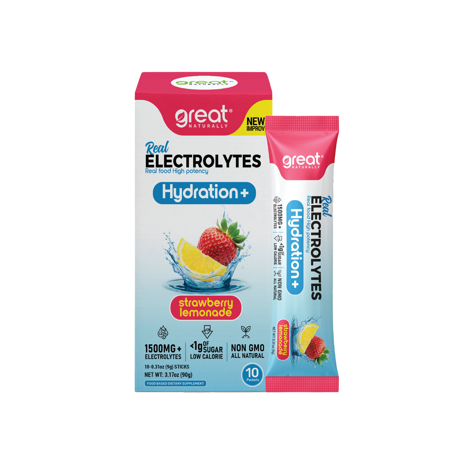 Real Electrolytes Hydration+ Strawberry Lemonade Stick Pack Single Serving .32oz (9g) Packet Image 1