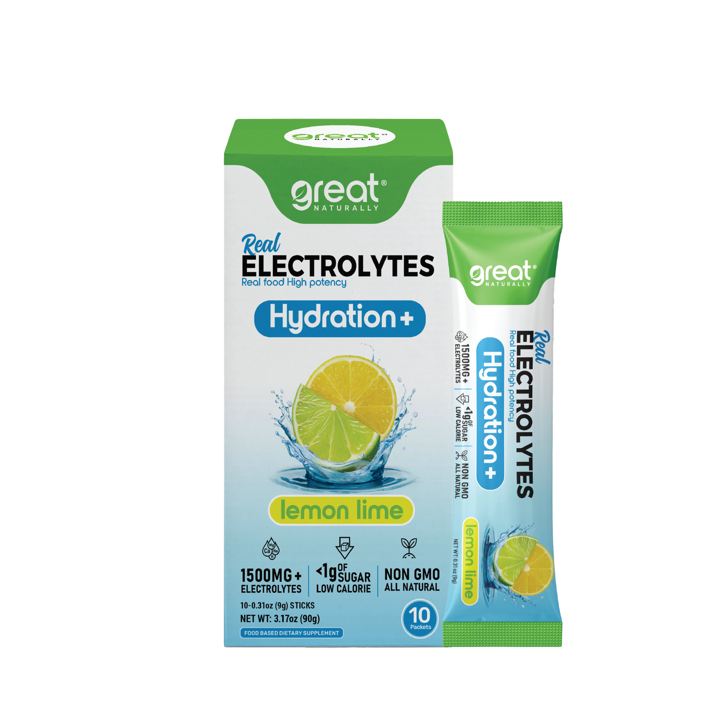 Real Electrolytes Hydration+ Lemon Lime Stick Pack Single Serving .32oz (9g) Packet Image 1