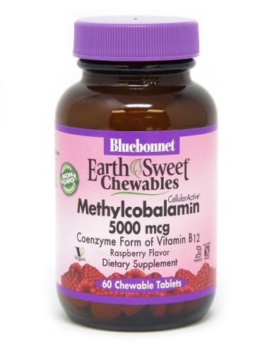 Earth Sweet Chewables | Methylcobalamin 5000mcg | Coenzyme Form of Vitamin B12 | Raspberry Flavor Image 1