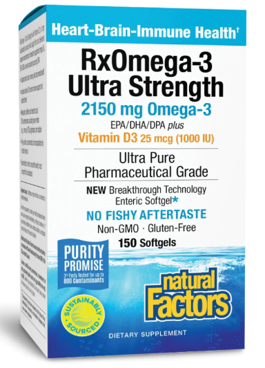 RxOmega-3 Ultra Strength 2,150mg EPA/DHA/DPA plus Vitamin D3 25mcg (1000 IU) Enteripure Image 1