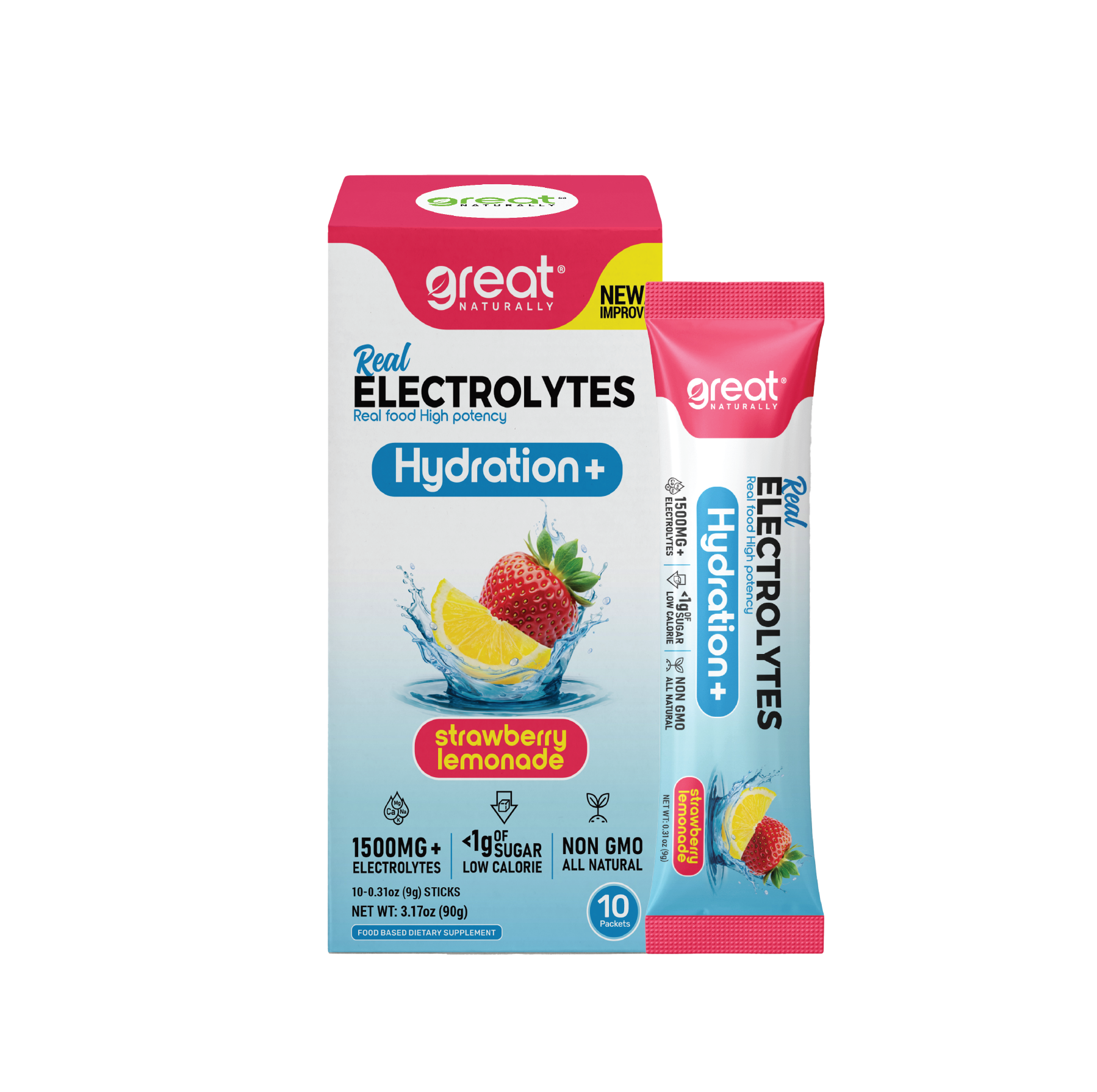 Real Electrolytes Hydration+ Strawberry Lemonade Stick Pack Single Serving .32oz (9g) Packet Image 1