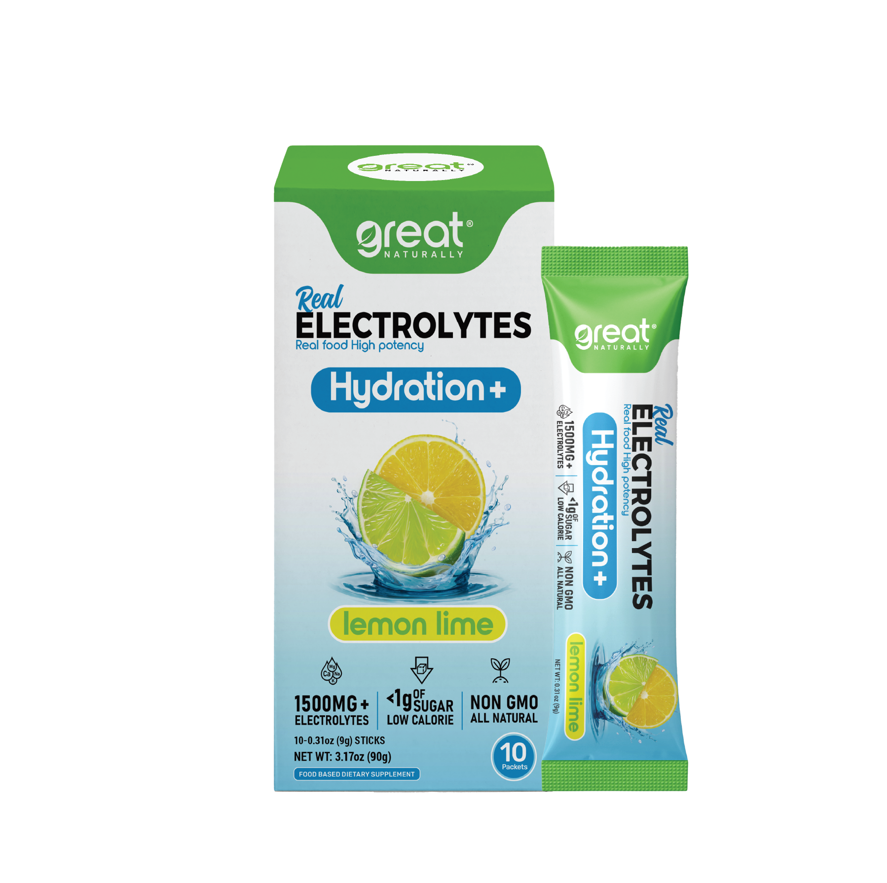 Real Electrolytes Hydration+ Lemon Lime Stick Pack Single Serving .32oz (9g) Packet Image 1