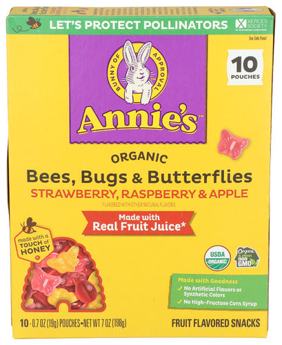 Organic Fruit Snack Bees, Bugs, & Butterflies | Strawberry, Raspberry & Apple Image 1